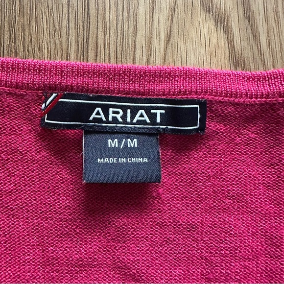 Ariat Women Sweater Medium Pink Merino Wool Blend Long Sleeve Elbow Patch Knit - Picture 2 of 9